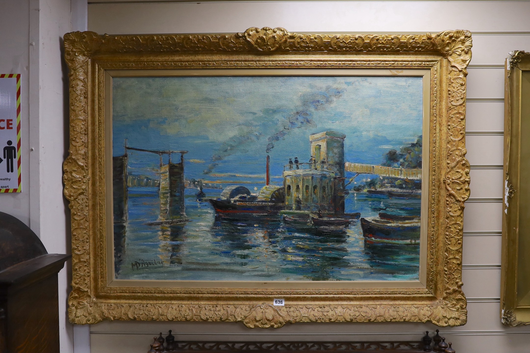 Michael D'Aguilar, (1924-2011), oil on canvas, 'Albert Bridge in 1873, Chelsea', signed and dated '81, 60 x 90cm